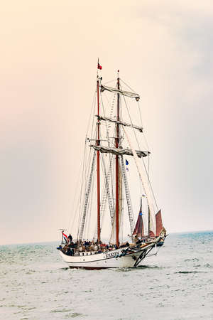 Rostock, Germany - August 2016: Sailing ship Tolkien on the sea.のeditorial素材