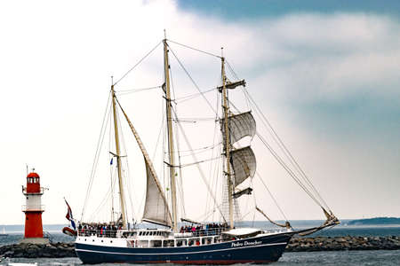 Rostock, Germany - August 2016: Sailing ship Pedro Doncker on the baltic sea.のeditorial素材
