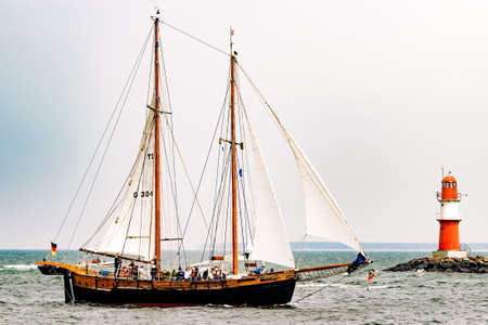 Rostock, Germany - August 2016: Sailing ship on the baltic sea.のeditorial素材