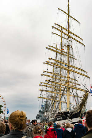 Rostock, Germany - August 2016: Sailing ship Krusenstern on the baltic sea.のeditorial素材