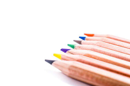 Close up of color pencils on white background. back to the school