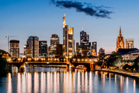 View of Frankfurt at Main skyline at night. Financial center of Germany.の写真素材