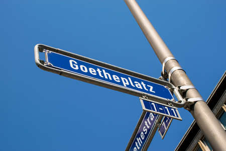 Frankfurt, Germany - July 27, 2017: Goetheplatz sign in Frankfurtの写真素材