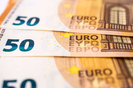fifty euro banknotes currency. cash money. euro bills.の写真素材