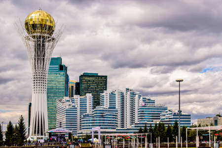 Astana, Kazakhstan - August 10, 2017: View to Bayterek and Astana cityscape. capital city of Kazakhstanのeditorial素材