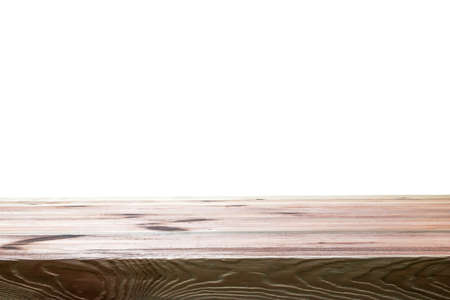 Empty top table with copy space. Perspective wooden board isoliert on white background. Mock up for display and montage of product.の写真素材