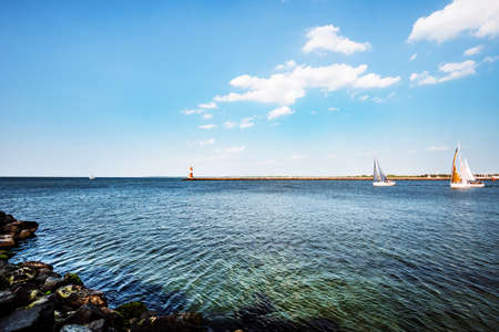 sailing ships or boats on the Baltic Sea at the harbor , Germany Rostock