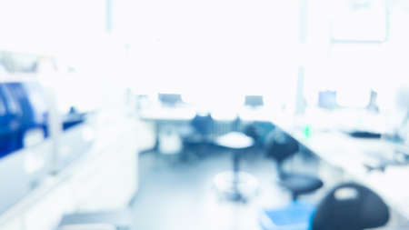 Laboratory interior out of focus. blur image of modern medical, biological or chemical laboratory with next generation sequencer. pharmacy background. template for poster or webpage.の写真素材