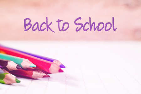 Back to School and Education concept. color pencils on wooden background. school cardの写真素材