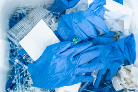 Danger laboratory chemical and medical waste. Plastic waste and ecologyの写真素材