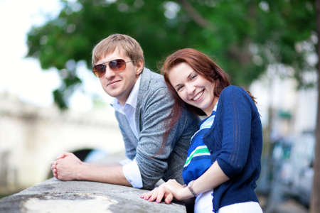 Happy smiling couple having fun outdoorsの写真素材