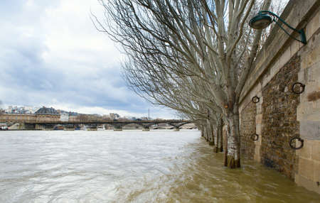 Flooded Seine embankment in Parisの写真素材
