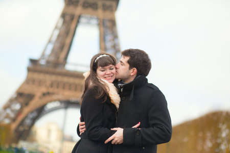 Happy couple spending their holidays in Franceの写真素材