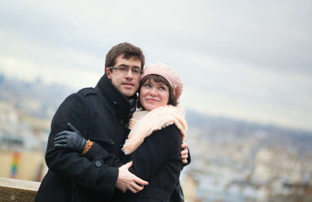 Young couple together in Parisの写真素材