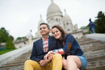 Tourists near the Sacre-Coeur in Parisの写真素材