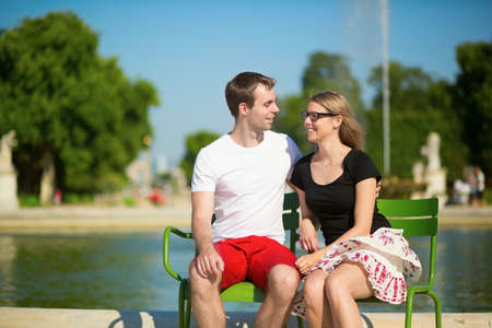 Tourists in the Tuileries garden of Parisの写真素材