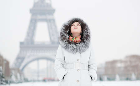Young woman in Paris on a winter dayの写真素材