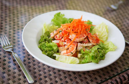 Delicious salad with prawns and vegeatablesの写真素材