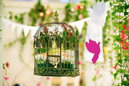 Beautiful floral composition on a wedding receptionの写真素材