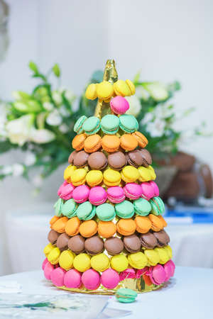 Delicious French macaroons on wedding receptionの写真素材