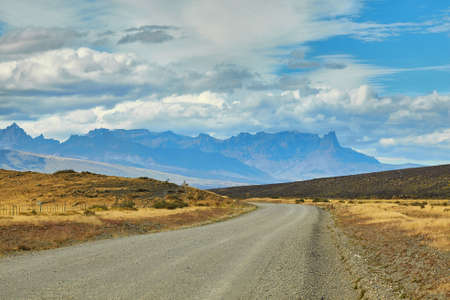 Road in Torres del Paine national park of Chile, South Americaの写真素材