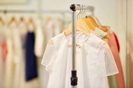 Collection of beautiful children dresses for little bridesmaidsの写真素材