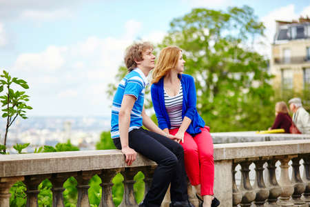 Young tourists in Paris, on the Montmartre hillの写真素材