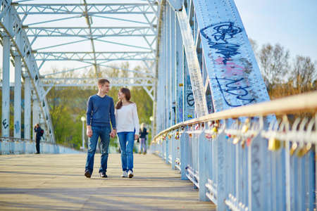 Young romantic couple in Paris, walking togetherの写真素材