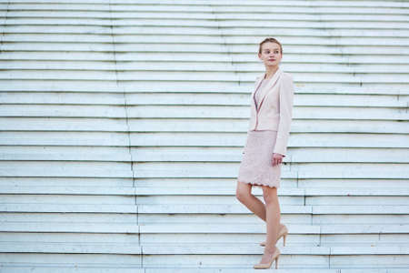 Beautiful young self confident woman in business suitの写真素材