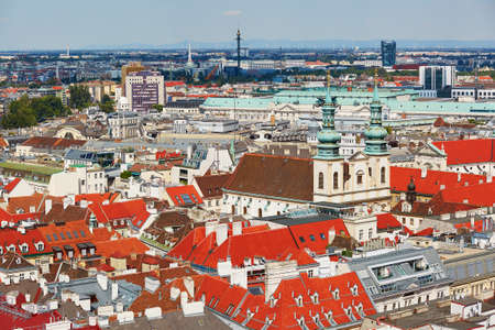 Aerial scenic view of city center of Vienna seen from St. Stephen's Cathedral in Austriaの写真素材