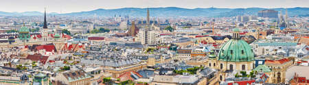 Aerial scenic panoramic view of city center of Vienna seen from St. Stephen's Cathedral in Austriaの写真素材