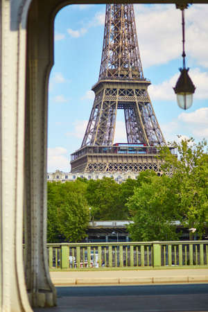 View of the Eiffel tower from the Bir Hakeim bridgeの写真素材