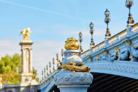 Beautiful details of the famous Alexandre III bridge in Paris, Franceの写真素材
