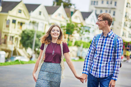 Romantic loving couple having a date in San Francisco, California, USA