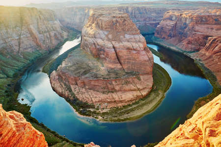 Horseshoe Bend, sunset in the Colorado Canyon, Arizona, USAの写真素材