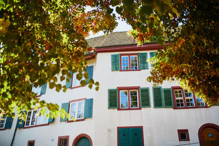 Typical Swiss building on a street of Basel, Switzerland