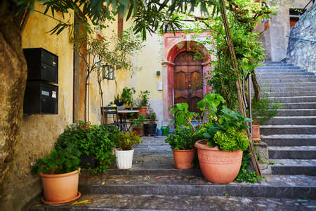 Beautiful narrow streets with lots of steps in Gandria village near Lugano, canton of Ticino,...