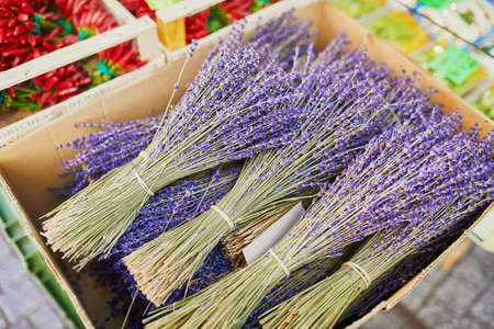 Lavender on farmer market. Typical European market of home grown produceの写真素材
