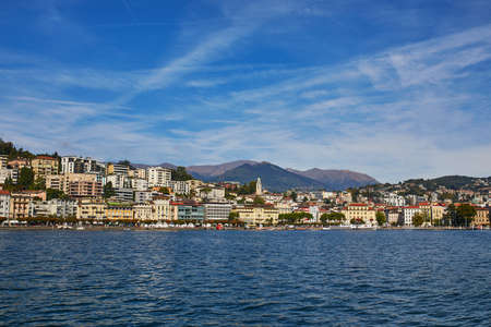Scenic view of Lugano from the lake, canton of Ticino, Switzerland