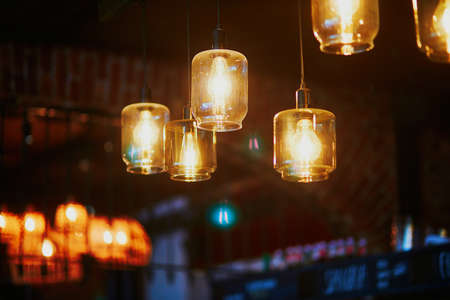 DIY light lamps hanging lamps made from glass jarsの写真素材