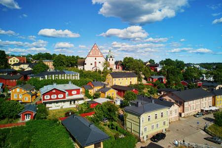 Scenic aerial view of historical town of Porvoo in Finlandの写真素材