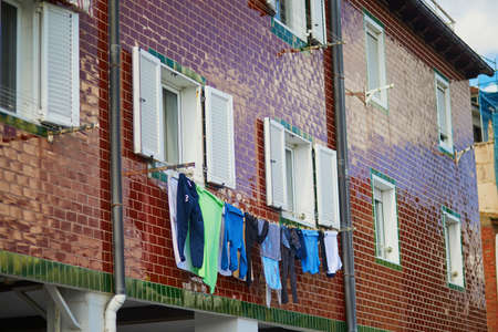 Clothes hanging on a street of San Sebastian (Donostia) in Spainの写真素材