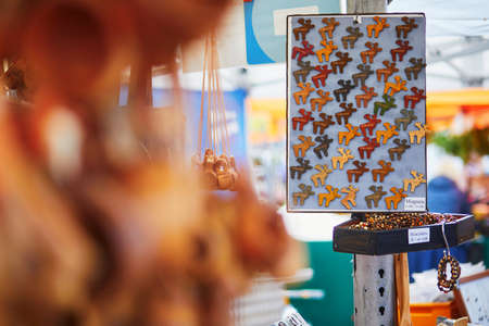 Souvenir Finnish magnets on market in Helsinki, Finlandの写真素材