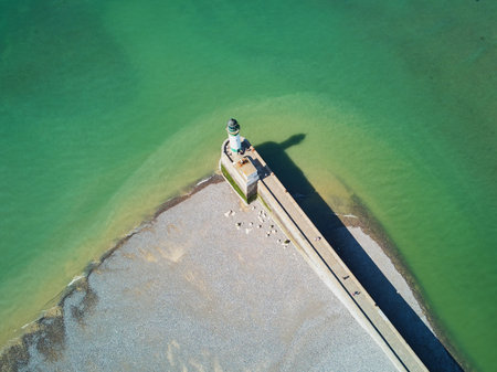 Picturesque panoramic view of lighthouse near Le Treport, Somme, Hauts-de-France department of...