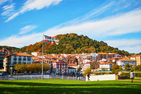 Colorful buildings in a fishing village of Mundaka, Basque Country, Spainの写真素材