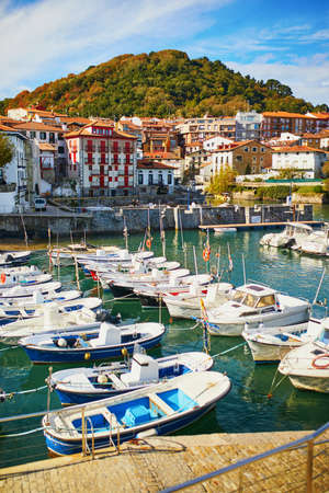 Boats in port of a fishing village Mundaka, Basque Country, Spainの写真素材