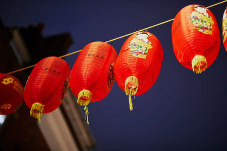LONDON, UNITED KINGDOM - NOVEMBER 13, 2021: Red paper Chinese lanterns in Chinatown of London, UKのeditorial素材