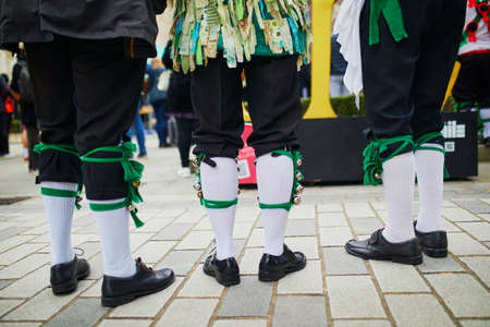 Closeup of men legs in traditional Scottish costumesの写真素材