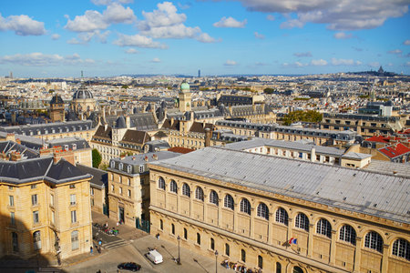 Scenic Parisian cityscape. Aerial view of Sorbonne University in Paris, Franceの写真素材