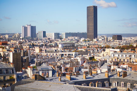 Scenic Parisian cityscape. Aerial view of Montparnasse tower in Paris, Franceのeditorial素材